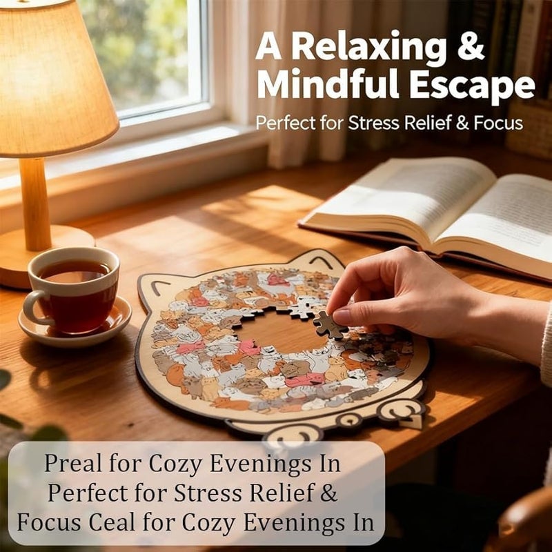 135 Pcs Morandi Cat Shaped Wooden Jigsaw Puzzle Unique Framed Outlines - Image 2